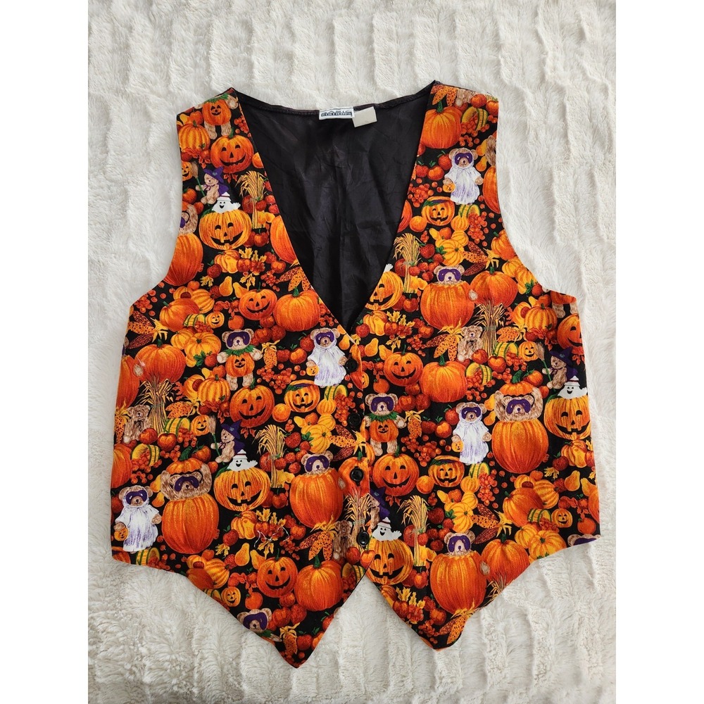 Vintage 90's‎ Basic Editions Womens Halloween Vest Ghost Pumpkin Bear Boo Size L